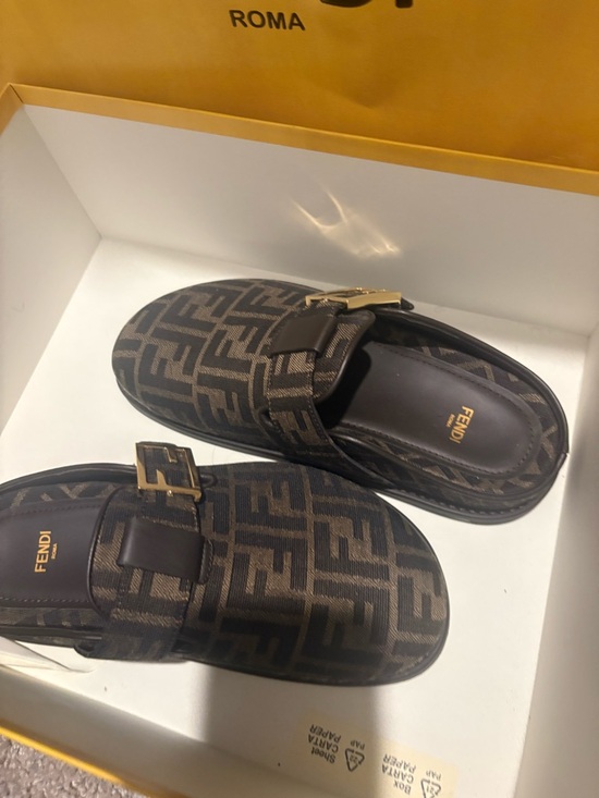 Fendi Shoes - Fendi Brown & Black FF Logo Buckle Slip-On Mules